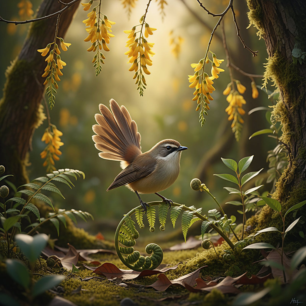 Fantail in Golden Light – Framed Tile