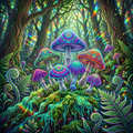 Enchanted Glow – Psychedelic Forest Mushrooms (Framed Tile Art)